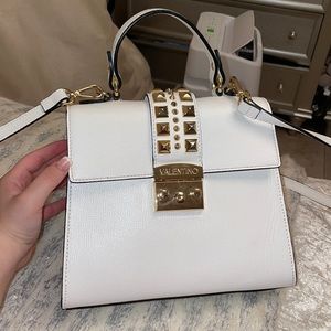 Valentino White and Gold Rockstud Bag